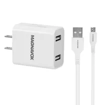 Fonte Carregador Magnavox MAC4122-M0 - 12W - USB/Micro USB - Carga Rápida - com Cabo - Branco