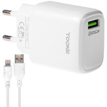 Carregador de Parede Yookie EI2Y / 18W / USB-A + Cabo USB-A/ Lightning / Bivolt - Branco