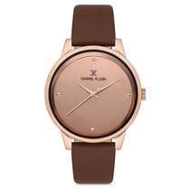 Relogio Analogico Feminino Daniel Klein DK.1.12685-2 Premium Ladies / Pulseira de Couro Genuino - Marrom/Rose Gold