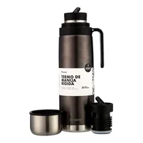 Garrafa Térmica Terrano Premium - 1L - com Alça Rígida - Preto Metal