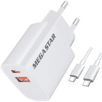 Carregador de Parede Megastar CH500B USB / USB-C / 18.5W + Cabo USB-C - Branco