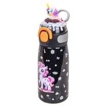 Garrafa Térmica com Bico e Design de Unicórnio 400ML - Preto
