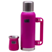 Garrafa Termica Luo LU-4304 de Aço Inoxidavel / 1 Litro + Cuia de 160ML - Rosa Oscuro