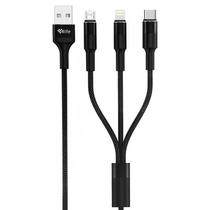 Cabo 4LIFE FLCALMT2M 3EM1 Micro USB/Lightning/USB-C (2 Metros) - Black