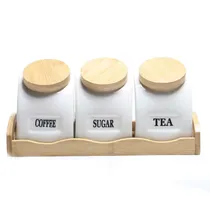 Potes de Cerâmica com Tampa e Base de Bambu 3 PCS