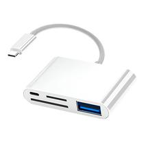 Cabo Adaptador USB-C Macho para USB 3.0 / USB-C Femea / TF / SD - Branco