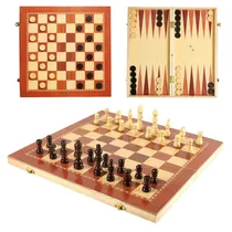 Xadrez, Damas e Gamão de Madeira Magnético 30CM