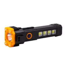 Lanterna Tático Indestrutível LED 3W Torch LL-104 / 4 Em 1 / Martelo / Magnético/ Carregador Portátil / com Ferramenta de Escape / Rompe Vidros / Recarregável - Preto/ Laranja
