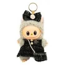Boneco Labubu - com Vestido e Bolsa - Cinza