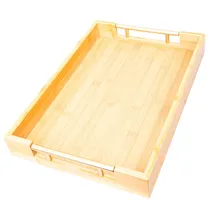 Bandeja Retangular de Bambu com Alças Douradas (38X26X5 CM)