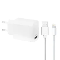 Carregador / Adaptador de Parede Ur UA-15 / 18W / USB-A / com Cabo USB-A / Lightning - Branco