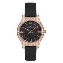 Relogio Analogico Feminino Daniel Klein DK.1.12750-7 Premium Ladies / Pulseira de Couro Genuino - Preto/Rose Gold