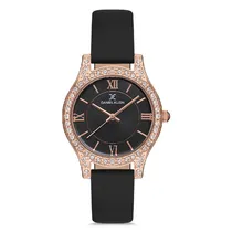 Relógio Analógico Feminino Daniel Klein DK.1.12750-7 Premium Ladies / Pulseira de Couro Genuino - Preto/Rose Gold