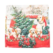 Capa de Almofada de Natal 43X43CM com Estampa de Filhotes e Árvore de Natal