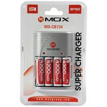 Carregador de Pilhas Mox MO-CB734 com 4 Pilhas AA 4300MAH