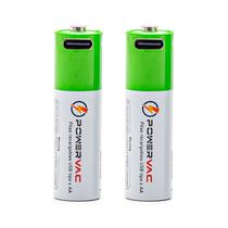 Pilha / Bateria Recarregavel Powervac AA USB-C com 2 Unidades e Cabo USB-C
