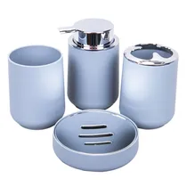 Kit Banheiro Plástico Cinza/Prata 4PÇS