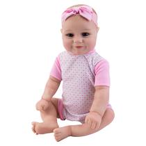 Boneca Baby Reborn V-66 - 48CM - Silicone - Roupa Rosa com Branco