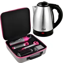 Kit Escova Secadora Quanta QTKCS7001 4 Em 1 Perfectlook - Cinza/Rosa + Jarra Elétrica Krab KB2L 220V