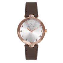 Relogio Analogico Feminino Daniel Klein DK.1.12728-7 Premium Ladies / Pulseira de Couro Genuino - Marrom/Rose Gold