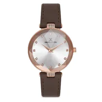 Relógio Analógico Feminino Daniel Klein DK.1.12728-7 Premium Ladies / Pulseira de Couro Genuino - Marrom/Rose Gold