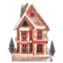 Casa Natalina com Luz A Pilha de Madera com Neve 33CM X 23CM