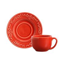 Set de Ceramica Porto Brasil Acanthus 416486 Taza de Te 161ML + Plato 14 CM Rojo