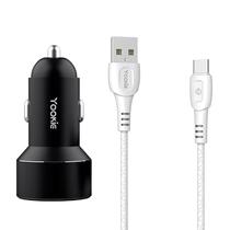 Carregador Veicular Yookie PC3 - 2X USB - com Cabo USB Tipo C - 2.4A - Preto