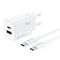 Carregador de Parede 4LIFE 20W Ganfast Charger Set (FL8220ACGW) USB-C / USB-A / 5V / 3A / com Cabo USB-C / USB-C Incluido / 100-240V ~ 50/ 60HZ - Branco