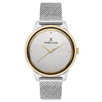 Relogio Analogico Feminino Daniel Klein DK.1.12686-4 Premium Ladies / Pulseira de Malha Metalica - Prata/Dourado