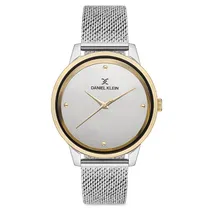 Relogio Analogico Feminino Daniel Klein DK.1.12686-4 Premium Ladies / Pulseira de Malha Metalica - Prata/Dourado
