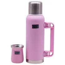 Garrafa Termica Luo LU-4304 de Aço Inoxidavel / 1 Litro + Cuia de 160ML - Rosa Claro