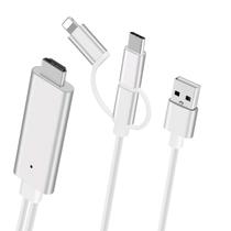 Cabo HDTV 3 Em 1 Mira Screen L6M-3M Lightning/Android para Espelhamento Celular TV Lightning HDMI HDTV USB 4K / Cabo HDTV 3 Em 1 para HDMI Imagem do Celular Notebook Em TV
