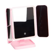 Espelho LED Toucador Dobrável c/Armazenamento Rosa