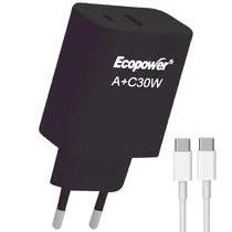 Carregador USB-A/USB-C Ecopower EP-7091 30W com Cabo - Preto