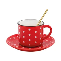 Juego de Taza Y Plato MY Cup 204104 Con Cuchara 200ML Rojo