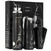 Kit Lattafa Maahir Black Edition - Eau de Parfum - Unissex - 3 Em 1 - 300ML + 200ML + 100ML