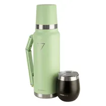 Garrafa Térmica Hydrate Termo Mate com Cuia - 1.2L e 267ML - Verde Pastel e Preto