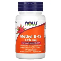 Now Methyl B-12 60 Cápsulas Vitamina B-12 Como Metilcobalamina 5.000 MCG + Folato 680 MCG