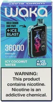 Vape Descartável Waka Blast Ice Coconut Water + Ice Blast 36000 Puffs