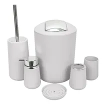 Ogo de Banho Em Porcelana com Detalhes Cromados 6 Peças - Cinza