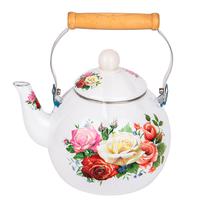 Chaleira Esmaltada Vintage Porcelana Elegante 3,0 Litros Cor Branco Floral.