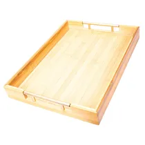 Bandeja Retangular de Bambu com Alças Douradas (40X26X5 CM)