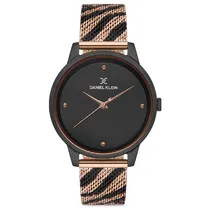 Relogio Analogico Feminino Daniel Klein DK.1.12686-6 Premium Ladies / Pulseira de Malha Metalica - Rose Gold/Preto