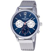 Relogio Analogico Daniel Klein Exclusive DK11906-3 Masculino Pulseira de Aco Inoxidavel - Prata e Azul