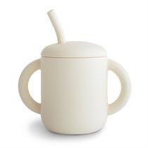 Mushie Vaso Silicona Con Pajita Ivory