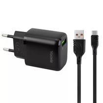 Carregador de Parede Yookie EI2Y / 18W / USB-A + Cabo USB-A/ USB-C / Bivolt - Preto