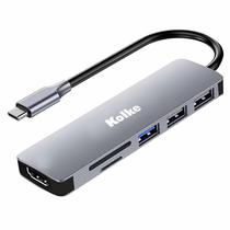 Hub USB-C Kolke KCH-680 6 Portas / 2 USB 2.0 / USB 3.0 / HDMI / SD / TF - Cinza