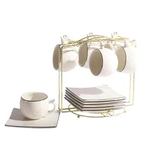 Conjunto de 6 Xícaras e Pires com Suporte para Café Ou Chá