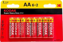 Pilha Kodak Super Heavy Duty Zinc - AA 6+2 (8 Unidades)